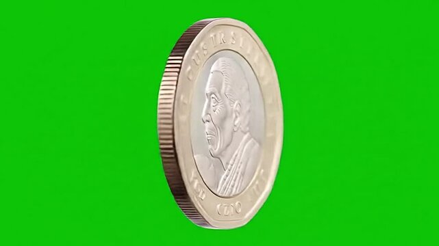Animation of gold coins or mixed Australian coins stacking up with a realistic flutter or thud motion on a chroma key green background. Ideal for finance, savings, or economy visuals.