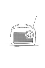 Obraz premium Black and white line art Old radio object .Retro radio with Antenna