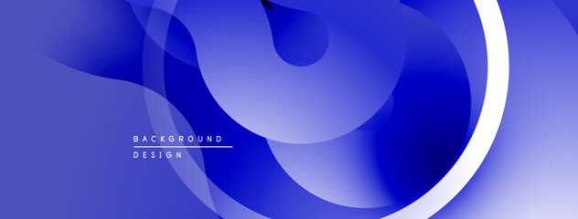 Abstract blue design features flowing shapes, gradients. Minimalist composition creates modern visual impact. Smooth curves dominate space.