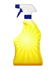 Yellow Generic Plastic Spray Bottle Realistic Vector Isolated with White and Blue Nozzle, Germs Disinfectant Bacteria Covid-19 Cleaner
