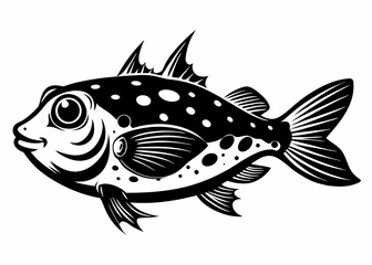 Ink Sketch of a Fugu Fish vector silhouette black on white background