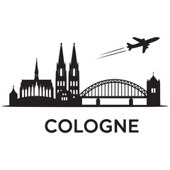 Fototapeta premium Vector Cologne skyline. Travel Cologne landmarks. Business and tourism concept for presentation, banner, website. Vector black silhouette. with white background