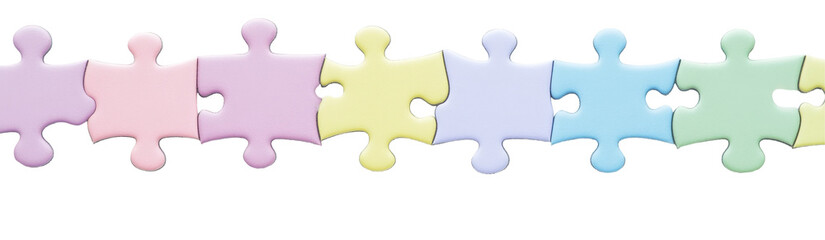 Obraz premium Pastel-colored jigsaw puzzle pieces interlock in a continuous horizontal row