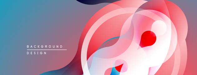 Abstract fluid shapes, pinks, blues create dynamic background. Soft gradients, overlapping layers suggest movement, depth. Minimalist design.
