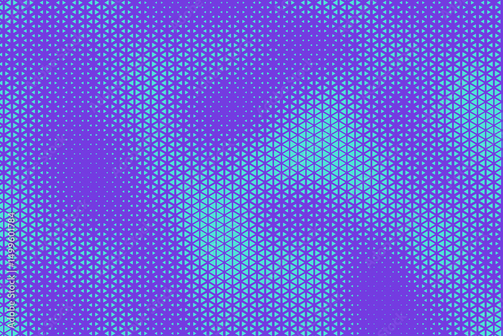 Poster Abstract background with bluish purple and turquoise triangle dots. Triangle halftone geometric background. Halftone triangular retro 80s pattern. Minimal style retro dynamic wallpaper.