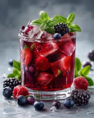 A glass with violet or deep purple berry drink