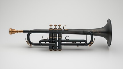 Black Trumpet Musical Instrument on White Background
