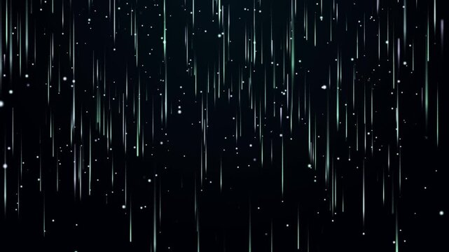 Abstract background with gray and white vertical lines and dots on a dark background that fall down. Falling rain or meteor shower.