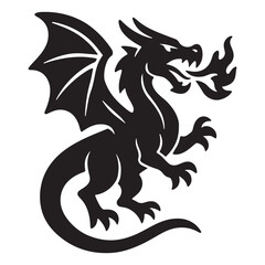 Flying silhouette dragon breathes fire image