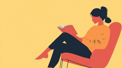Relaxing with a Book: A Woman Enjoys Peaceful Reading in a Comfortable Chair