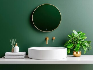 Luxury guest bathroom with floating vanity and undercabinet lighting, minimalist elegance