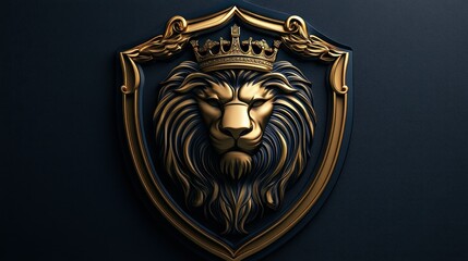 Gold lion head on a dark shield