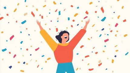 Celebrating Success: A Person Rejoicing Amidst Colorful Confetti