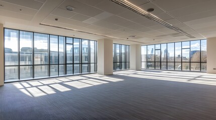 Obraz premium modern empty office with large glass windows and natural light