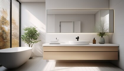 Modernes, schlichtes Badezimmer mit weißen Fliesen