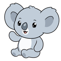 Cartoon illustration of cute little koala sitting and waving hand