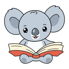 Cartoon illustration of cute little koala reading a book