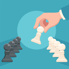Vector illustration of hand moving chess game figure