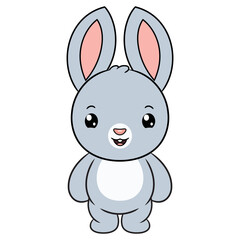 Cartoon illustration of cute little bunny standing on white background
