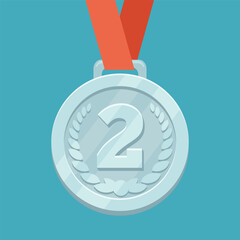 Vector illustration of winner silver medal in flat style