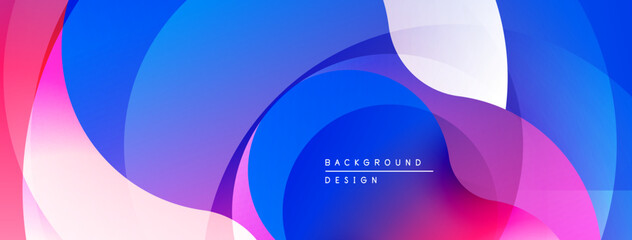 Abstract fluid shapes, vibrant colors blend. Blue, pink, purple gradients create modern design. Smooth transitions, dynamic composition.
