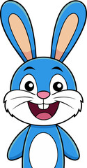 Funny bunny vector art showing joyful character with big blue ears and wide grin for playful design use