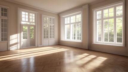 Fototapeta premium spacious 3d office room with daylight and polished floors