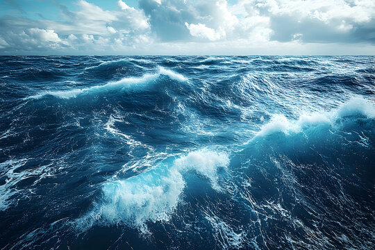 Powerful ocean waves crashing on the surface.