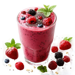Delicious berry smoothie recipe healthy breakfast drink with fresh fruits on transparent background