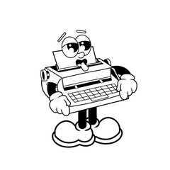 Retro character design of a tired typewriter outline