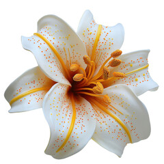 Fototapeta premium Beautiful white lily flower with orange and yellow accents showcasing delicate petals and vibrant stamen details transparent background png