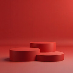 a minimalist red cylindrical podium. Ideal for product display or branding