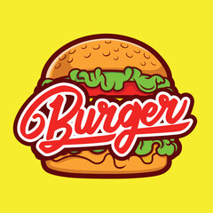 Colorful Burger Logo Design with Brush Script Text.eps