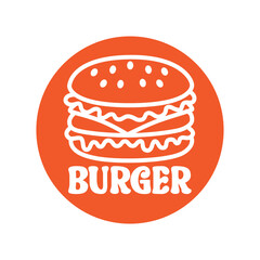 Simple Burger Logo Design with Orange Circle Background.eps