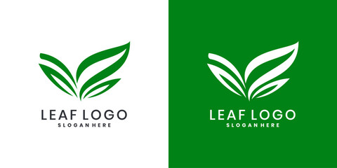 Abstract green leaf logo design for organic, eco-friendly and farming brands