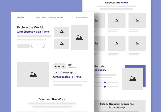 Travel Landing Page Wireframe Design