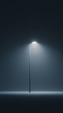 Street lamp glowing softly in dark night with fog