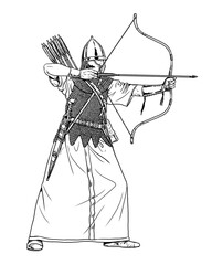 Roman archer in battle. Historical drawing.