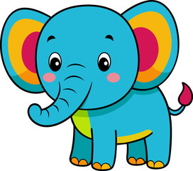Joyful elephant with large ears and cute body posture drawn in vector style for nursery themed graphics