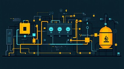 flat eco vector illustration showing step-by-step process of turning food waste into clean energy, compost bin to biogas system to power grid, colorful modern design, minimalist layout