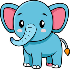 Friendly elephant illustration with pink ears and a kind face created for zoo themed artwork