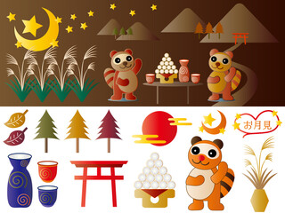 お月見■たぬきの素材セット