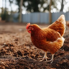 Fototapeta premium Brown Chicken on Soil