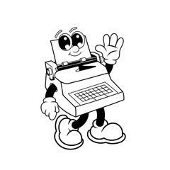 Retro character design of friendly typewriter outline
