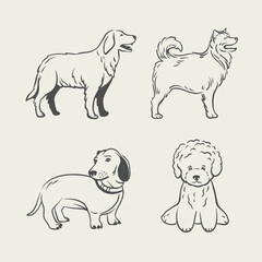 Portrait dog logo and design elements vector isolated on white background, Dog Silhouettes.