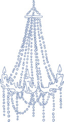 Illustration of an elegant crystal chandelier. Summer mermaidcore pearl whimsical wedding element, svg