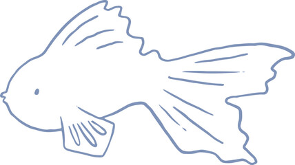 Whimsical line art illustration of a cute fish. Outline hand drawn sea ocean creature
