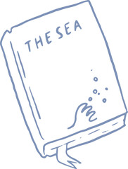 Line art illustration of a Book About The Sea. Summer whimsical coastal core element, svg