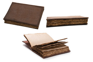 An old brown book isolated on white background.