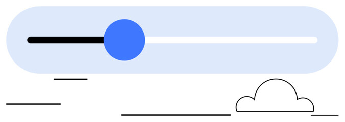 Obraz premium Blue slider knob on horizontal bar in a clean interface design, white cloud accent. Ideal for user interface, technology, weather app, progress tracking, digital control, web navigation, visual